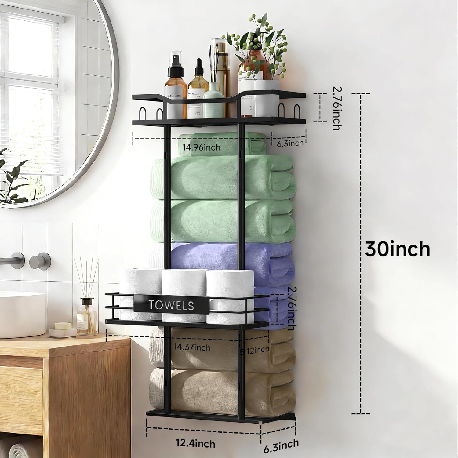 Shower Caddy Hanging (Black)& Towel Racks for Bathroom