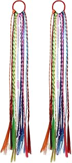 Rainbow Colored Braids Ponytail Hair Extensions with Rubber Band Elastic Ties Rainbow Braided Synthetic Hairpieces Pride Month Accessories for Women Girls Party Highlights Cosplay Dress up