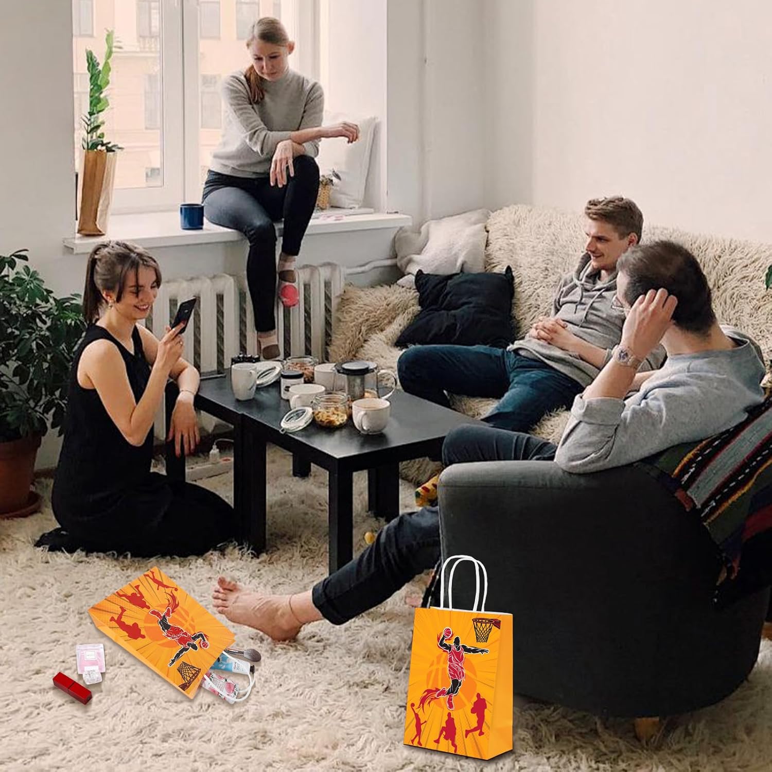 Vyndicca 24 PCS Basketball Party Favor Bags, Basketball Goodie Bag with Handles, Basketballs Gift Bags for Kids Sports Themed Birthday Party Supplies, Candy Treat Paper Bag, Yellow - Image 6