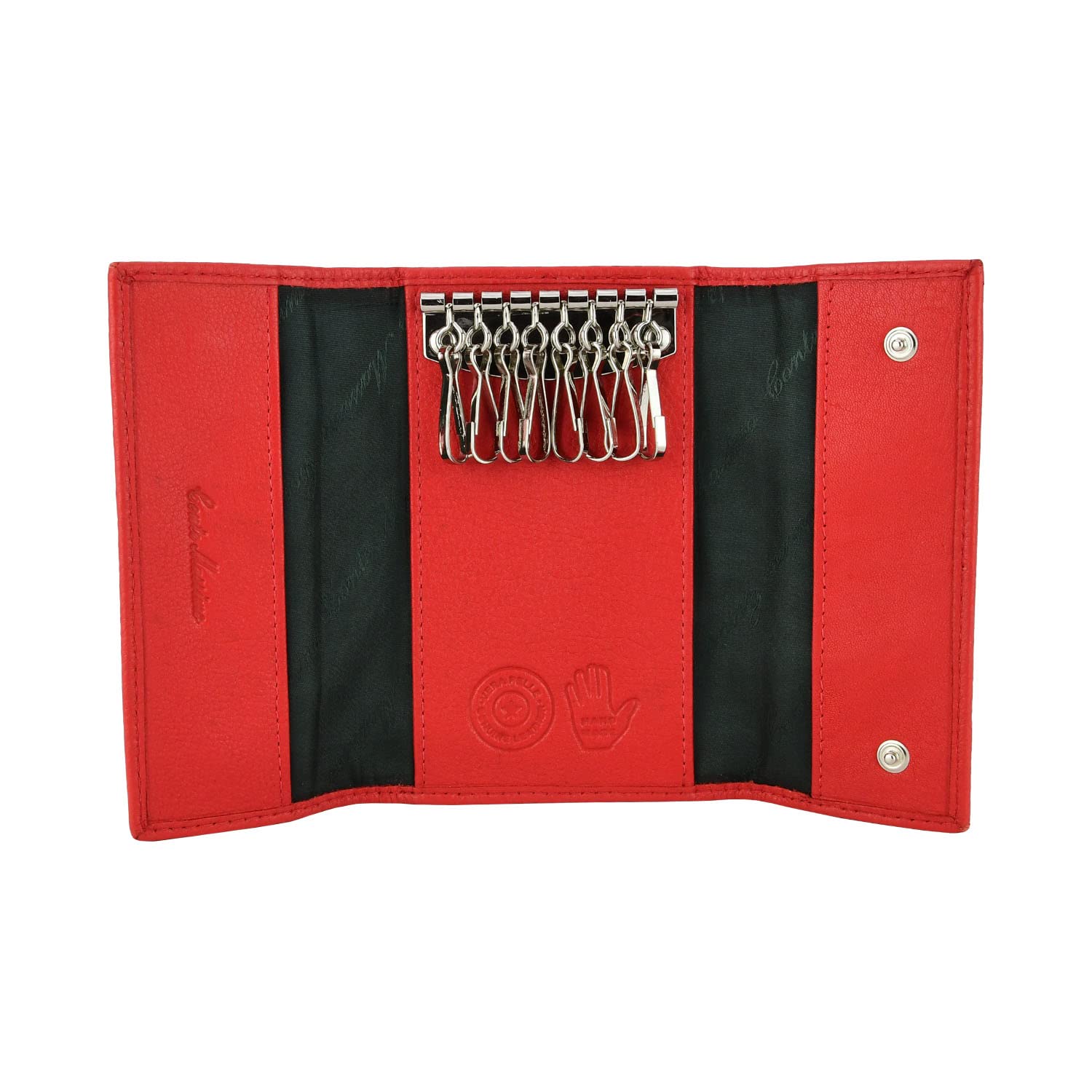 Cm Conte Massimo Unisex Red Genuine Leather Key Holder Case, Key Organiser Wallet With 8 Hooks, Card Slots,