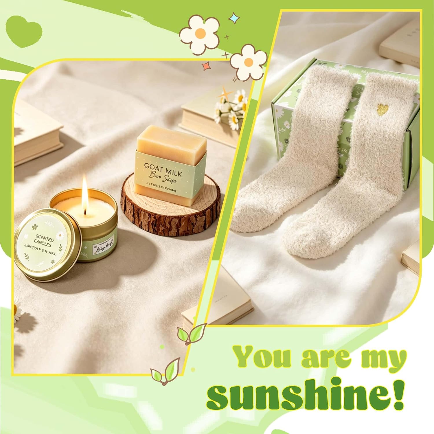 Birthday Gifts Baskets for Women, Get Well Soon Care Package for Girls | 9 PCS Fresh Green Teen Girl Gift Trendy Stuff, Pick Me Up Gift Box, Surgery Recovery Care Package , Cheer Up Feel Better