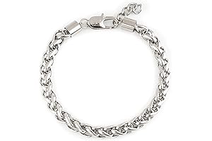 Baronyka Mens Silver Chain Bracelet: 8" Rope Chain Bracelet, Handmade Stainless Steel