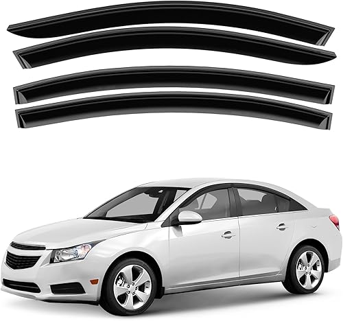 Deflectores de ventana tintados de humo con cinta adhesiva para ventana lateral, deflectores de lluvia compatibles con Cruze 2011-2015 Sedan - 4