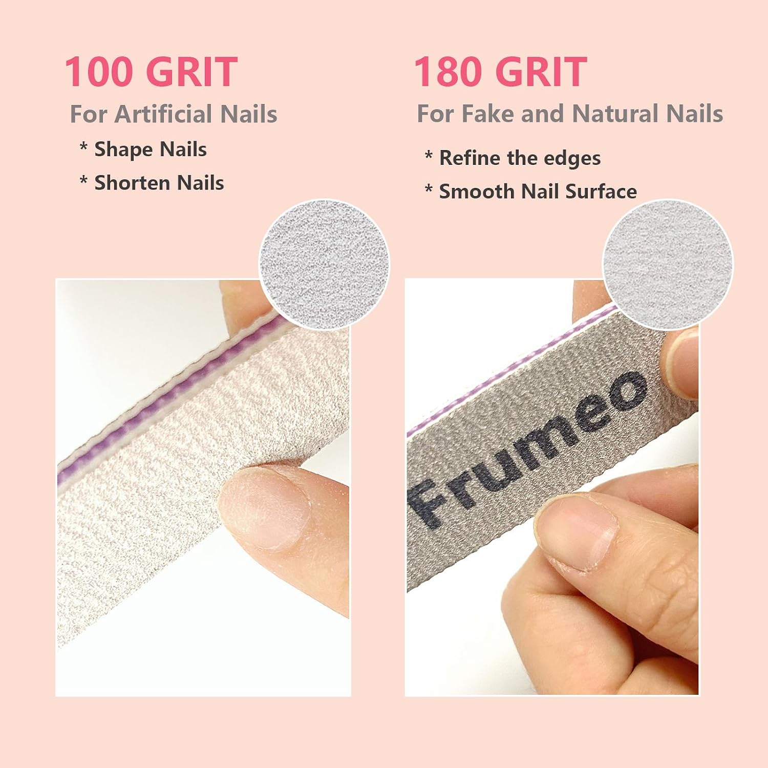 16 PCS Professional Nail File 100/180 Grit, Washable, Reusable Double Sided Emery Board for Acrylic, Extension Gel & Natural Nail, Coarse Manicure Fingernail File for Home and Salon Use