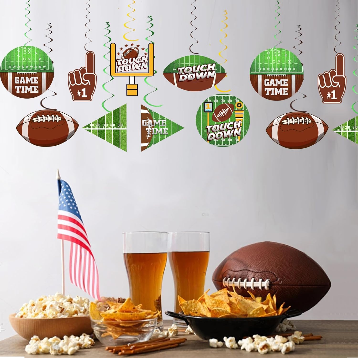 48PCS Double-Sided Football Hanging Swirls Game Day Party Decor