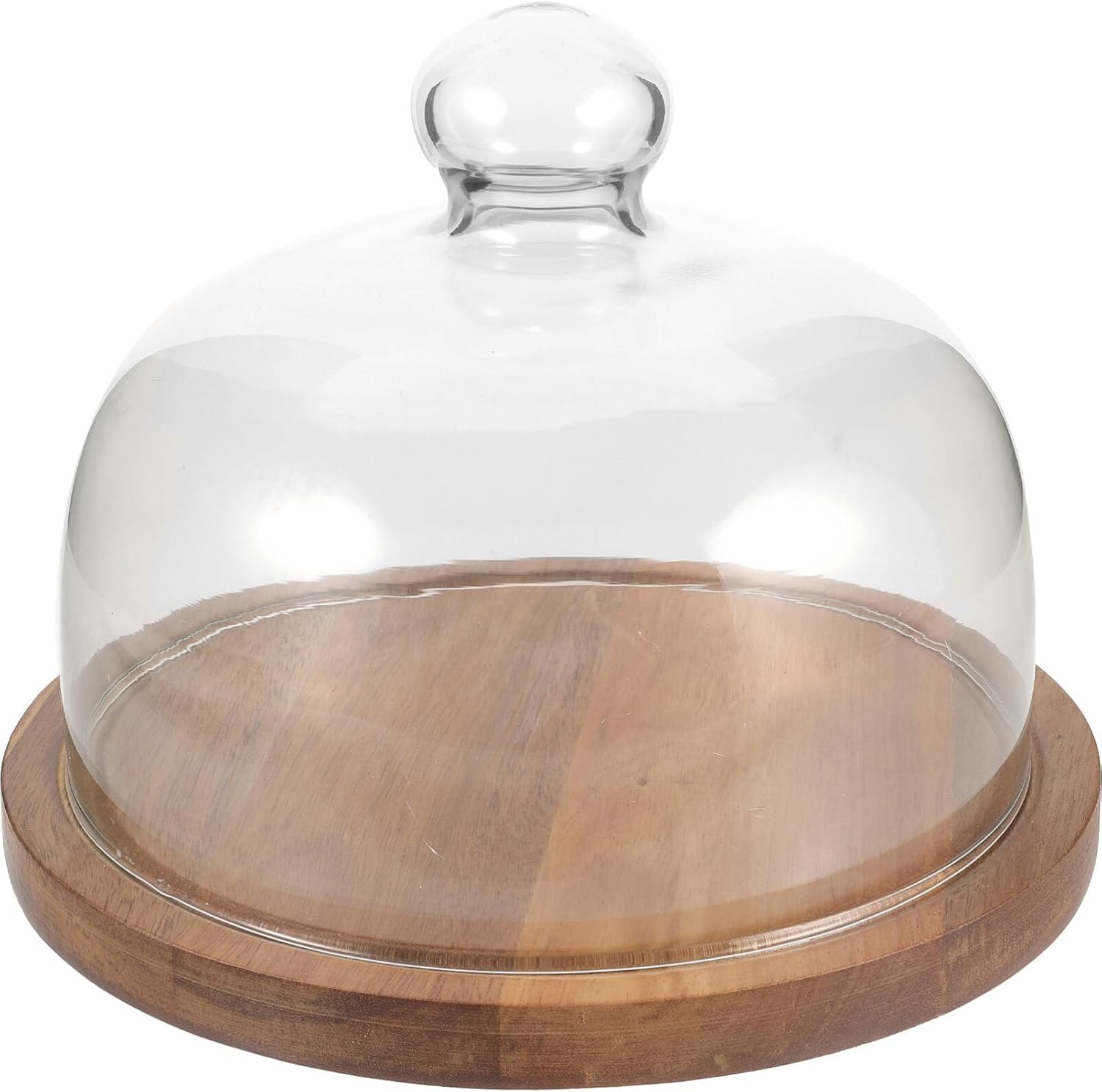 Yardwe Glass Dessert Dome 1 Set Acacia Wood Tray Cake Stand Glass Transparent Cover Simple Fruit Plate Afternoon Tea Bread Retro Snack Tasting Plate Cake Pans Wooden with Cover Platter