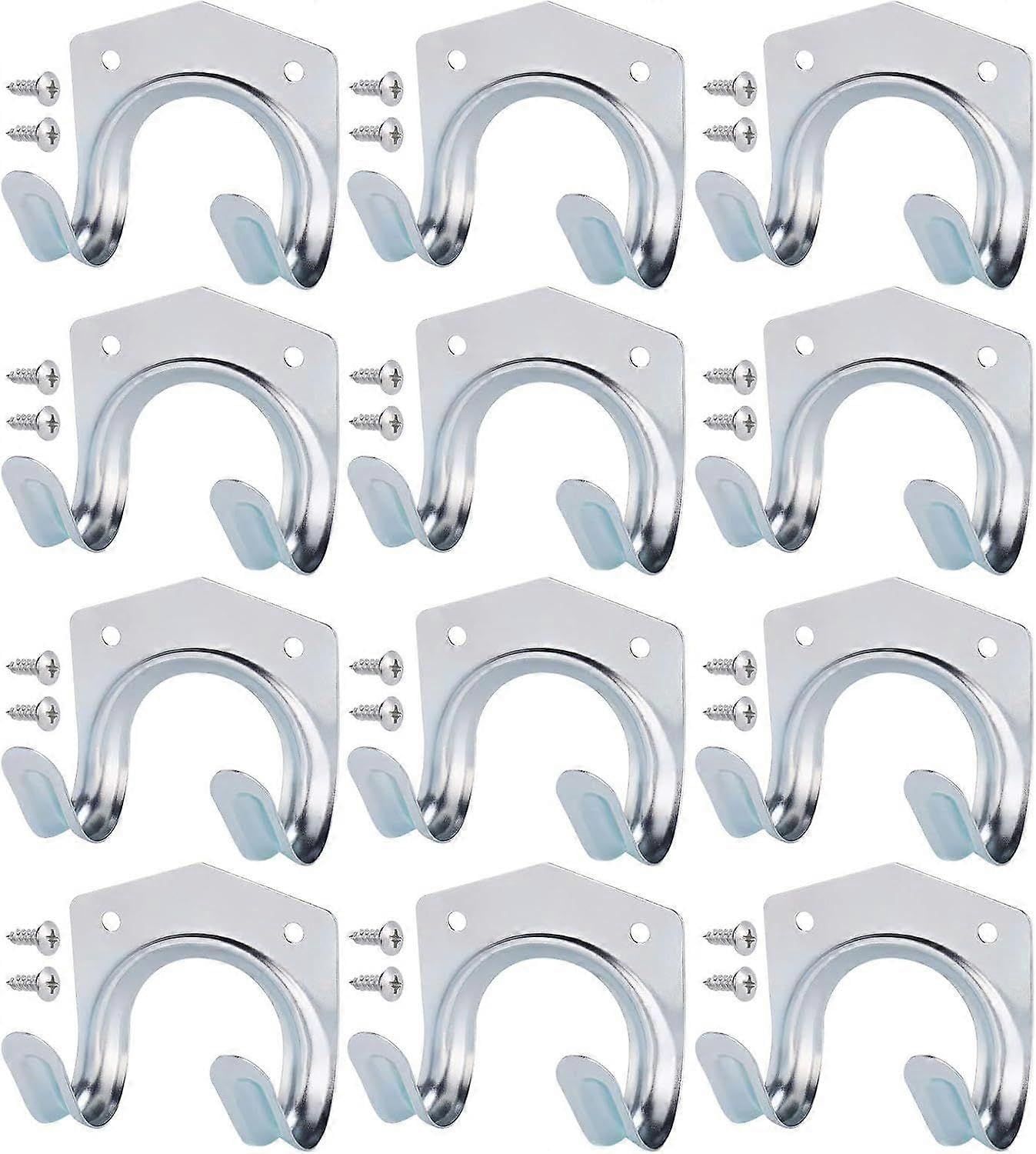 JOYHAPPST 12Pcs Tool Holder for Shed Hook, Garage Hook Metal Tool Holder, Double Hook Wall