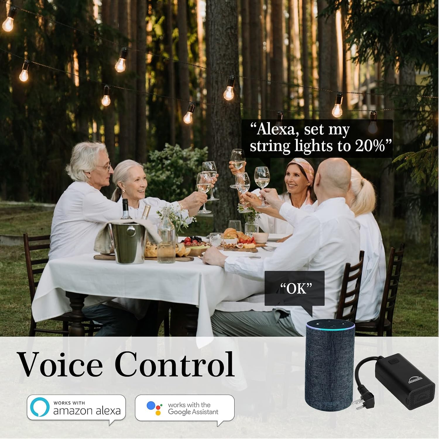 Ledimwo Smart Dimmer Plug, Outdoor dimmer for String Lights, No Flicker at Low Brightness, IP64 Waterproof, Compatible with Alexa and Google Assistance, WiFi Light Dimmer APP Control: Tools & Home Improvement