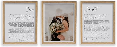Framed Wedding Vows & Photo, Personalized Wedding Wall Art, Personalized Couple Photo Set of 3, Husband and Wife Vows Decor, Anniversary Print Gift Set (Rustic Wood