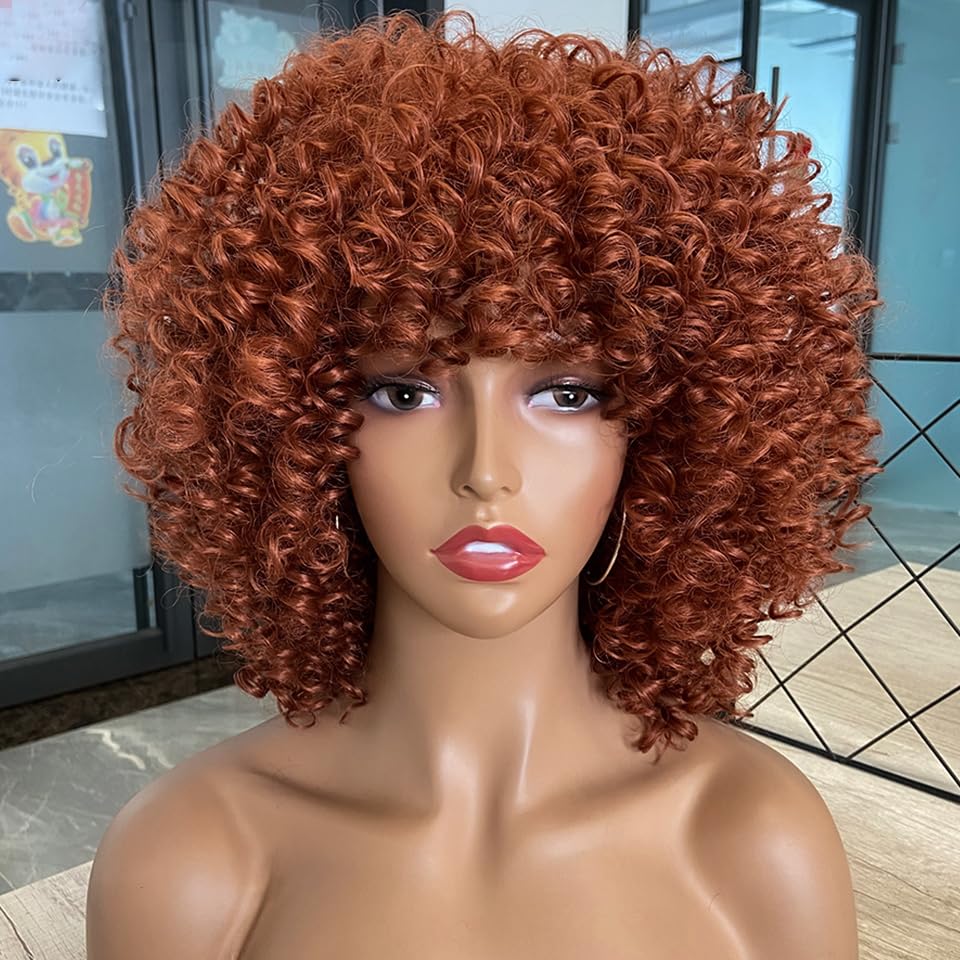 YEESHEDO Afro Curly Copper Brown Wig for Women Men Shoulder Length Kinky Curly Heat Resistant Synthetic Full Hair Wigs for Daily Cosplay Halloween - Image 2