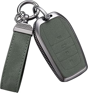 Compatible with Toyota Key Fob Cover with Keychain Leather Key Case Protector for Avalon Camry Corolla RAV4 Sequoia Highlander Smart Key (Model2, Green)