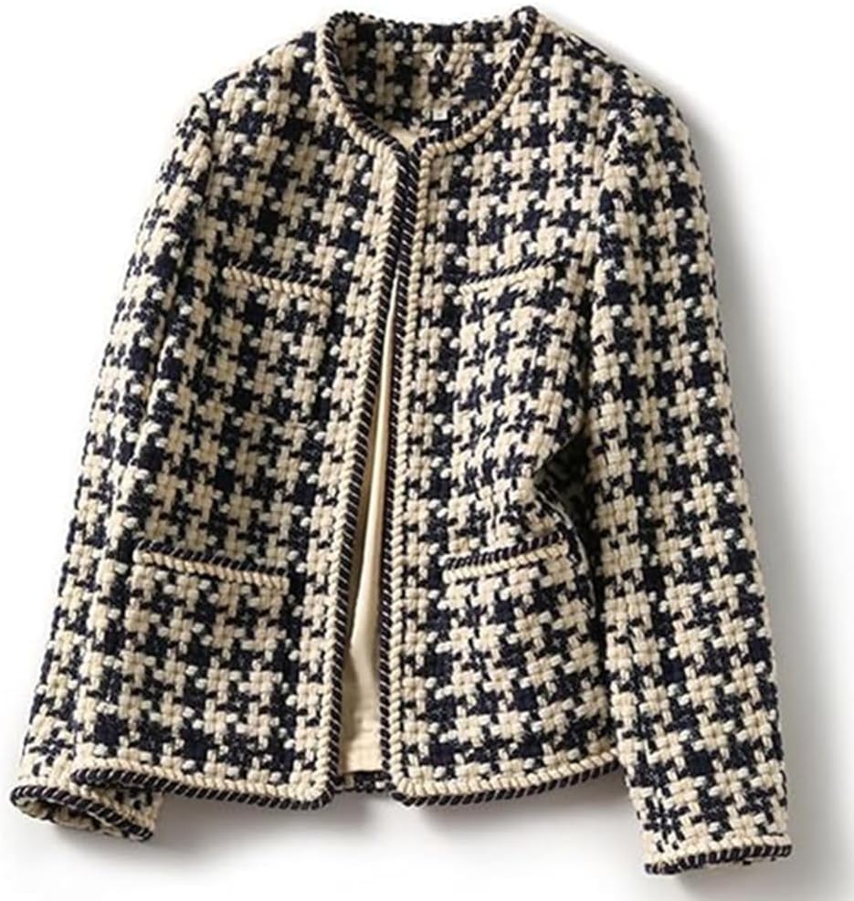 DAYISS Womens Tweed Blazer Long Sleeve Jacket Fully Lined Casual Business Elegant Work Office Coat Plaid Tweed Suit Jacket