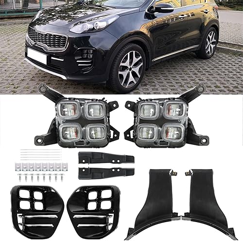 Juego de 2 luces antiniebla de repuesto para lente transparente Kia Sportage 2017-2018 con bombillas, luces antiniebla de conducción, lámparas