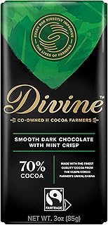 Divine Chocolate Bars - 70% Dark Chocolate with Mint Crisp - Made with Fairtrade Cocoa, Natural Ingredients, No Artificial Flavors | 3oz. Bars (12 Pack)