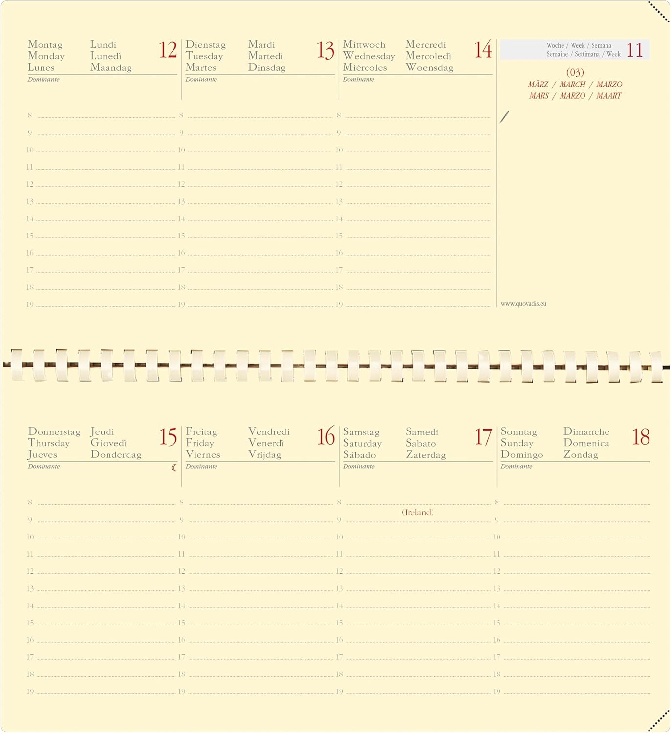 Quo Vadis - Calendar - Spiral Bound with Index - 2027 - Planital S Prestige - Weekly Planner - Multilingual - Soho - Purple - 13 Months from December to December - 8.8 x 17 cm