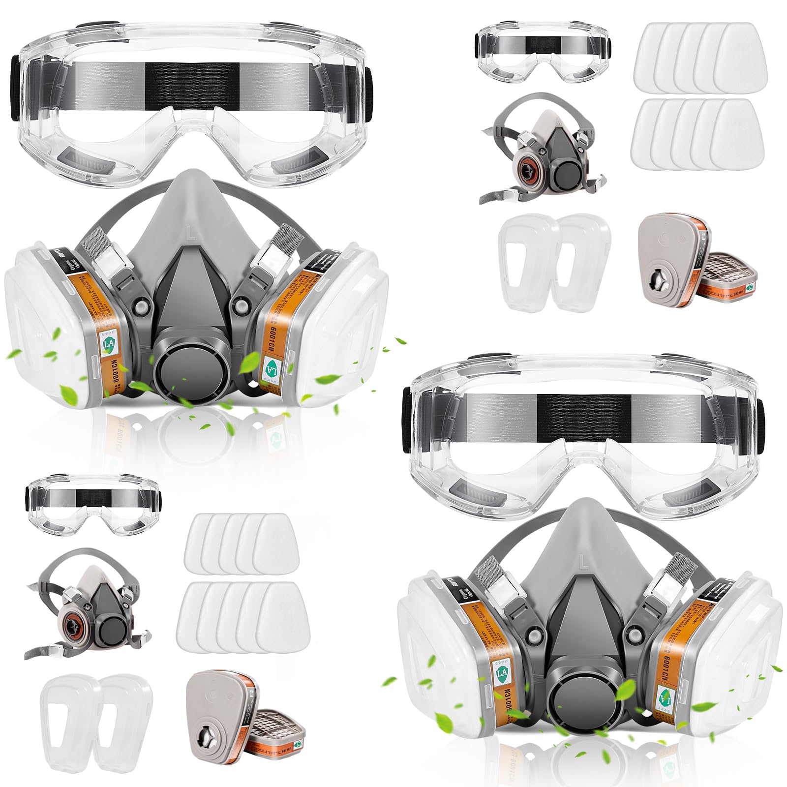 (2Set) Respirator Mask with Filters - Respirators Mask, Gas Mask with Safety Goggles, Reusable Respirator Against Dust/Gas/Chemicals/Organic Vapors for Painting, Resin, Family Decoration Work-image-23