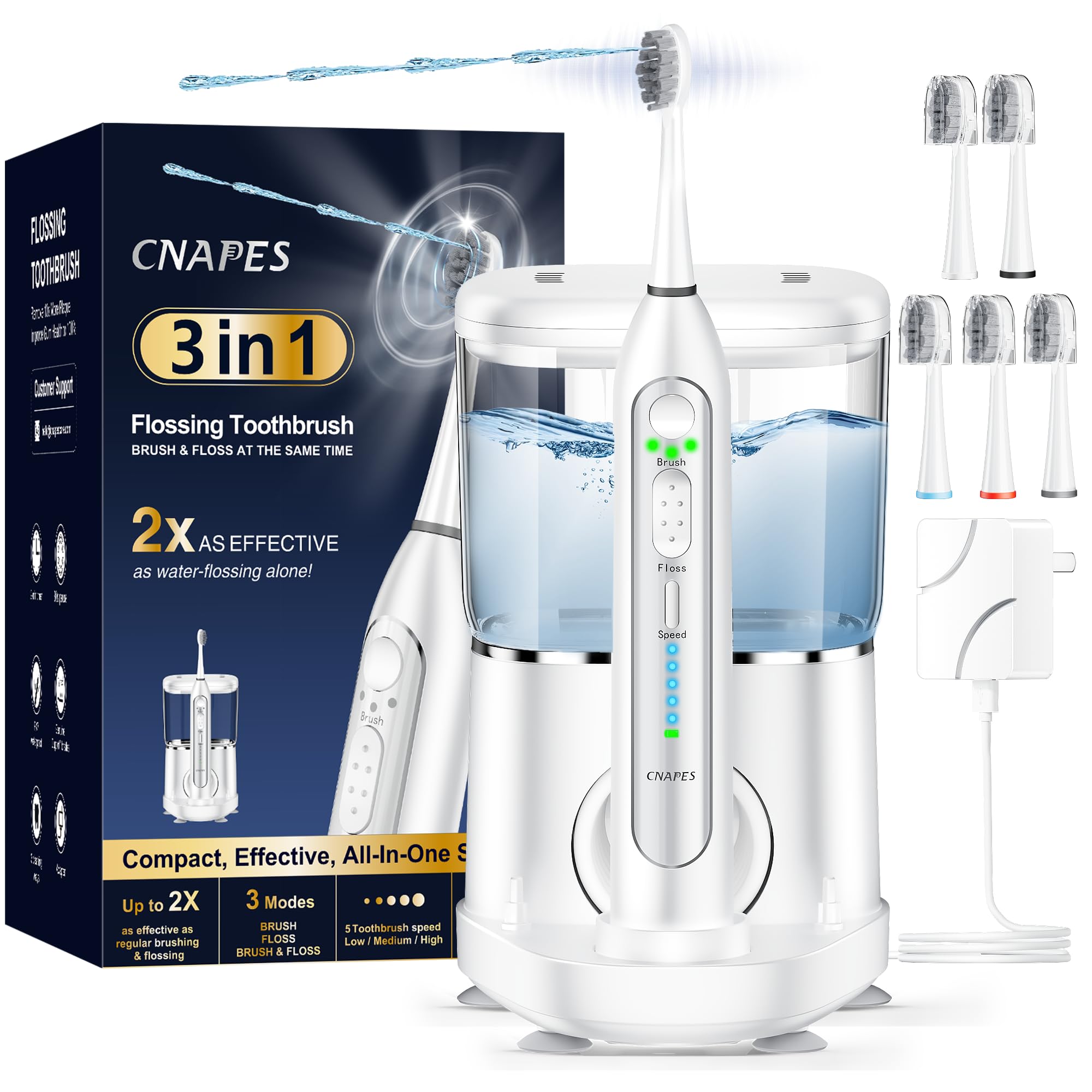 Electric Toothbrush with Water Flosser Combo in One - Sonic Flossing Toothbrushes for Teeth Cleaning, Rechargeable,Portable Cordless Water Flosser for Adults, 17oz Large Tank, 3 Modes & 5 Brush Heads-image-3