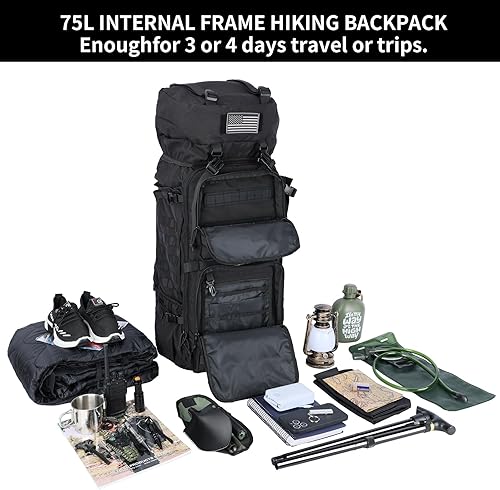 Miniatura 4 de Zsearaymy - Mochila de senderismo MOLLE de 75L con marco interno y cubierta de lluvia para táctica, camping, mochilero, viajes de supervivencia