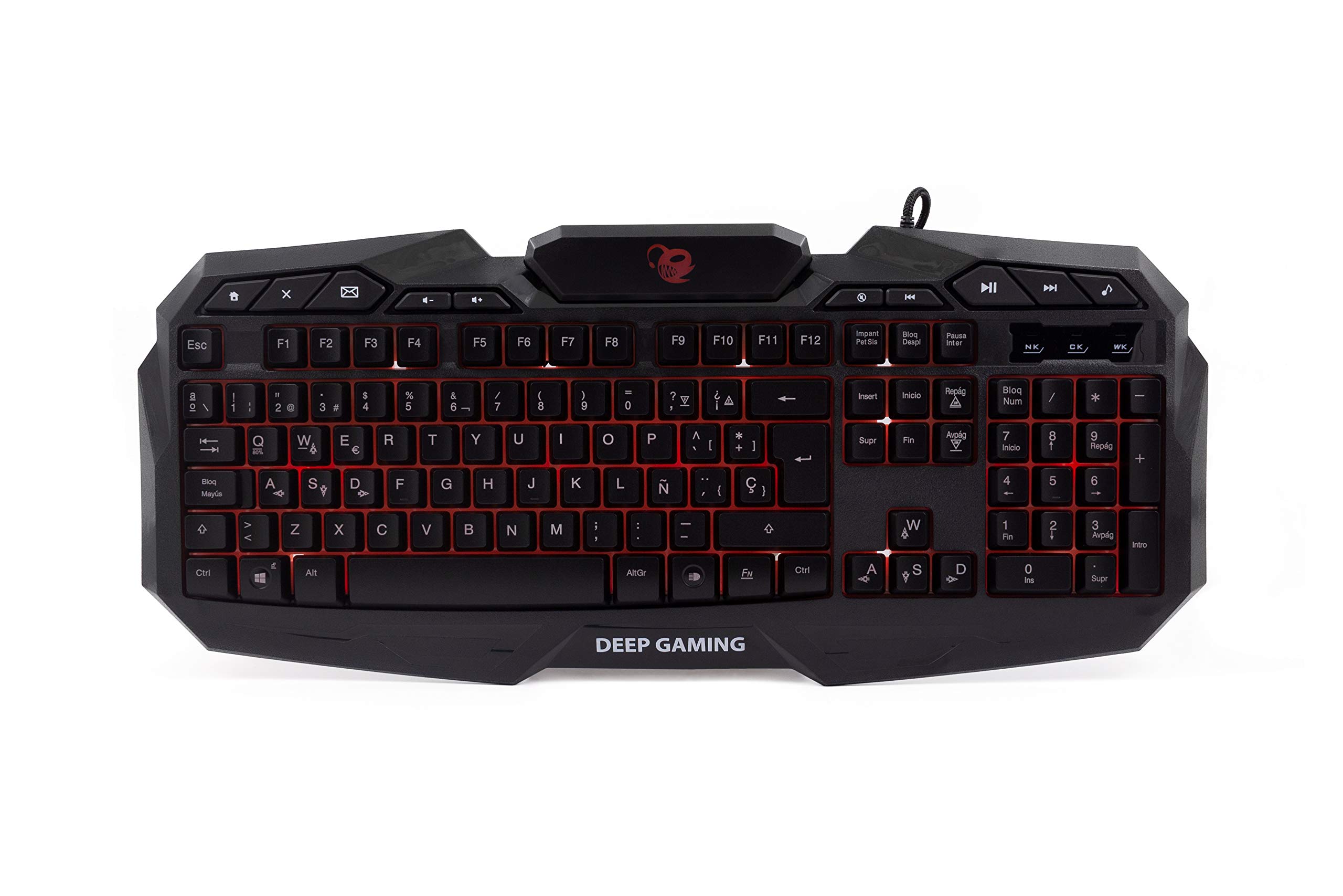 Deep Gaming X-Wing Setup Gaming 4 en 1: Teclado Membrana QWERTY con Ñ retroiluminado, ratón óptico LED 2400 dpi, Auriculares Gamer con micrófono, Alfombrilla Antideslizante. PC/Xbox One/PS4, Negro