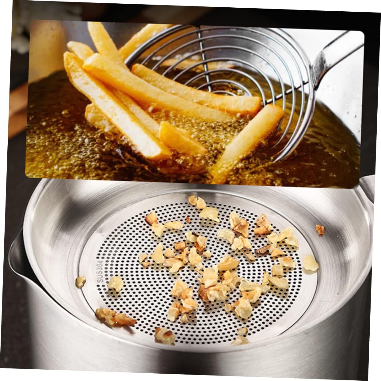 1pc Stainless Steel Oil Filter Pot with Strainer Lid Kitchen Oil Can Handle for Home Restaurant Use