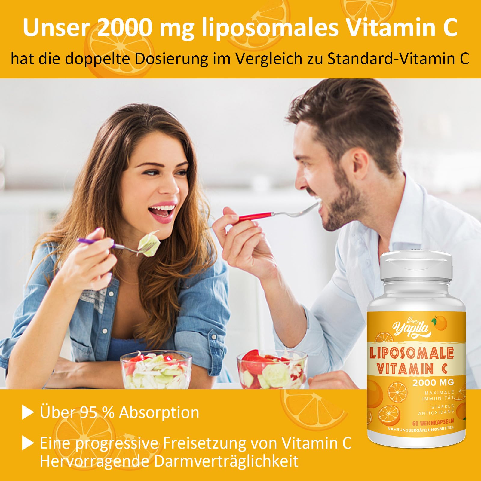 Liposomale Vitamin C Kapseln 2000mg, Maximale Absorption, Hochdosiertes Vit C, Ascorbinsäure, Antioxidantien-Ergänzung, Non-GMO, Soja-frei