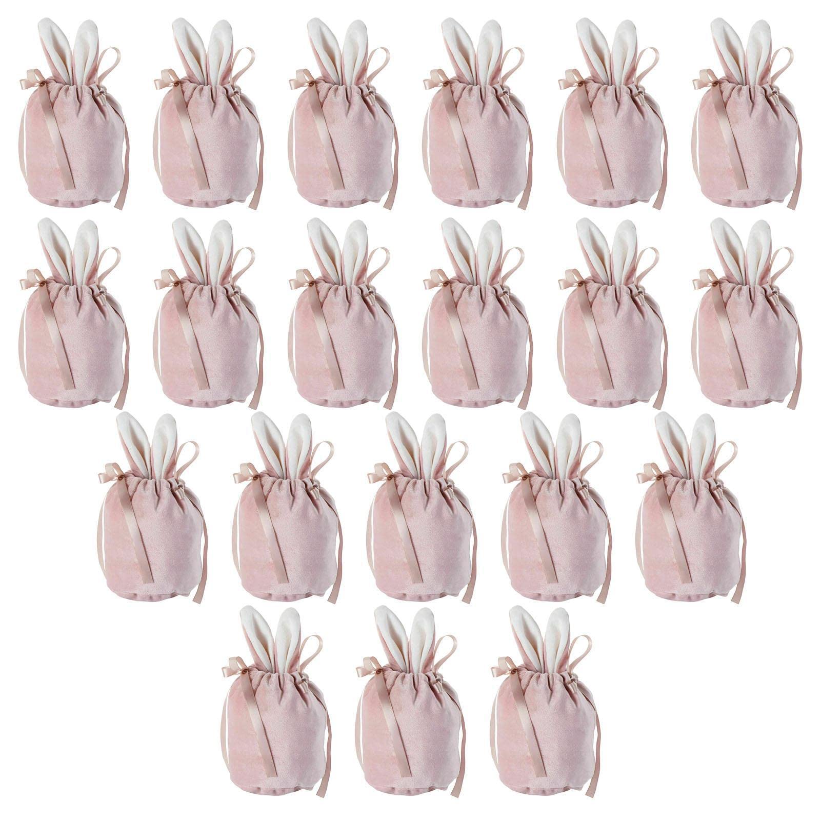 Weatail 20 Pack Easter Candy Bags Bunny Velvet Bag Easter Bunny Egg Bag Easter Egg Hunt Bunny Bags Velvet Snack Bag Biscuit Packaging Bag Easter Cartoon Bag Cotton