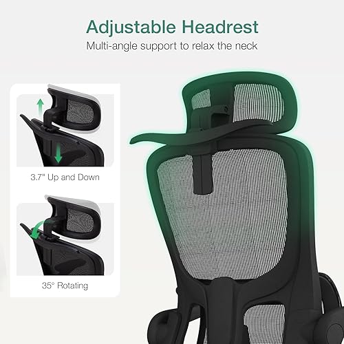 Miniatura 7 de Novilla Silla de oficina ergonómica, silla de escritorio de malla de respaldo alto con cojín de espuma moldeada gruesa, soporte lumbar ajustable,