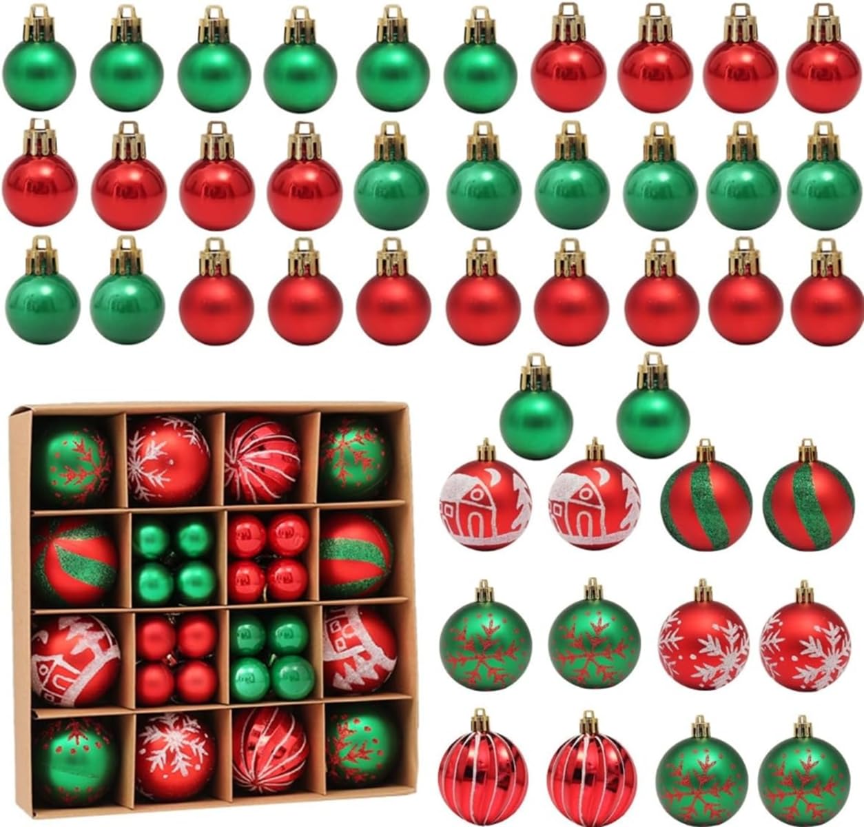2023 Christmas Ball Ornaments Gold 36pcs/40mm Small Shatterproof Xmas Christmas Tree Balls with String for Xmas Holiday Hanging Christmas Ball Christmas Tree Ornaments Decoration (Red Green)