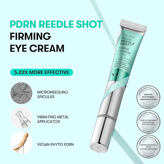 VT COSMETICS PDRN Reedle Shot Eye Cream, Vibrating Eye Applicator for Puffy Eyes, Dark Circles & Under Eye Bags, Firming & Wrinkle Care with PDRN Collagen, Korean Skincare, 0.51 fl oz