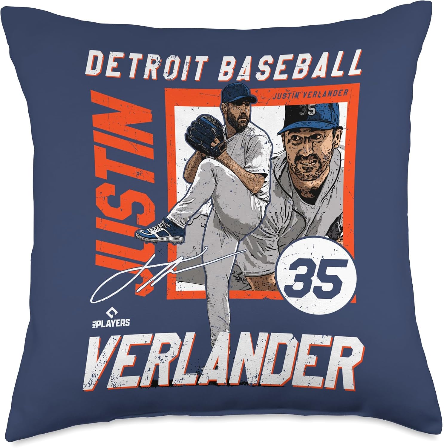 Justin Verlander | Detroit T Baseball Players | MLBJVE208M Throw Pillow