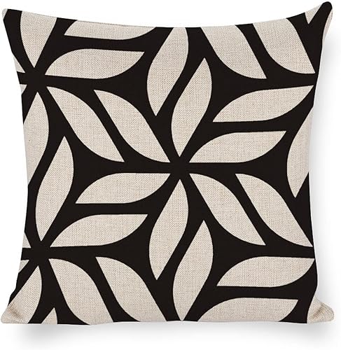 Miniatura 5 de LOHDALOLF Juego de 4 fundas de almohada impermeables para exteriores de 16 x 16 pulgadas, juego de 4 fundas de almohada geométricas en blanco y