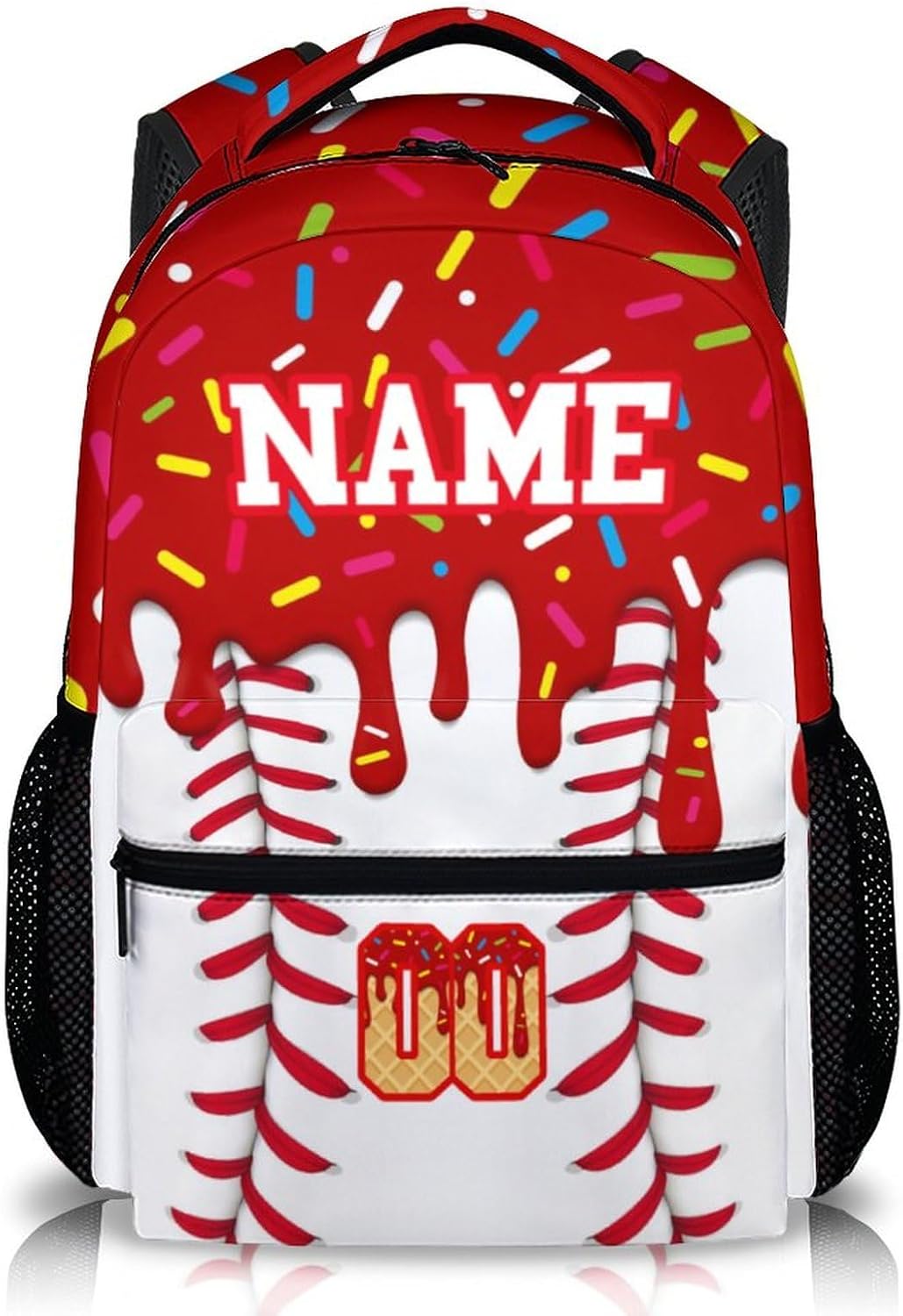Custom Baseball Drip Backpack for Children Teen Kids School Supplies for Boys Girls, Casual Red Bookbag for Preschool Elementary Kindergarten Vacation Travel Picnic