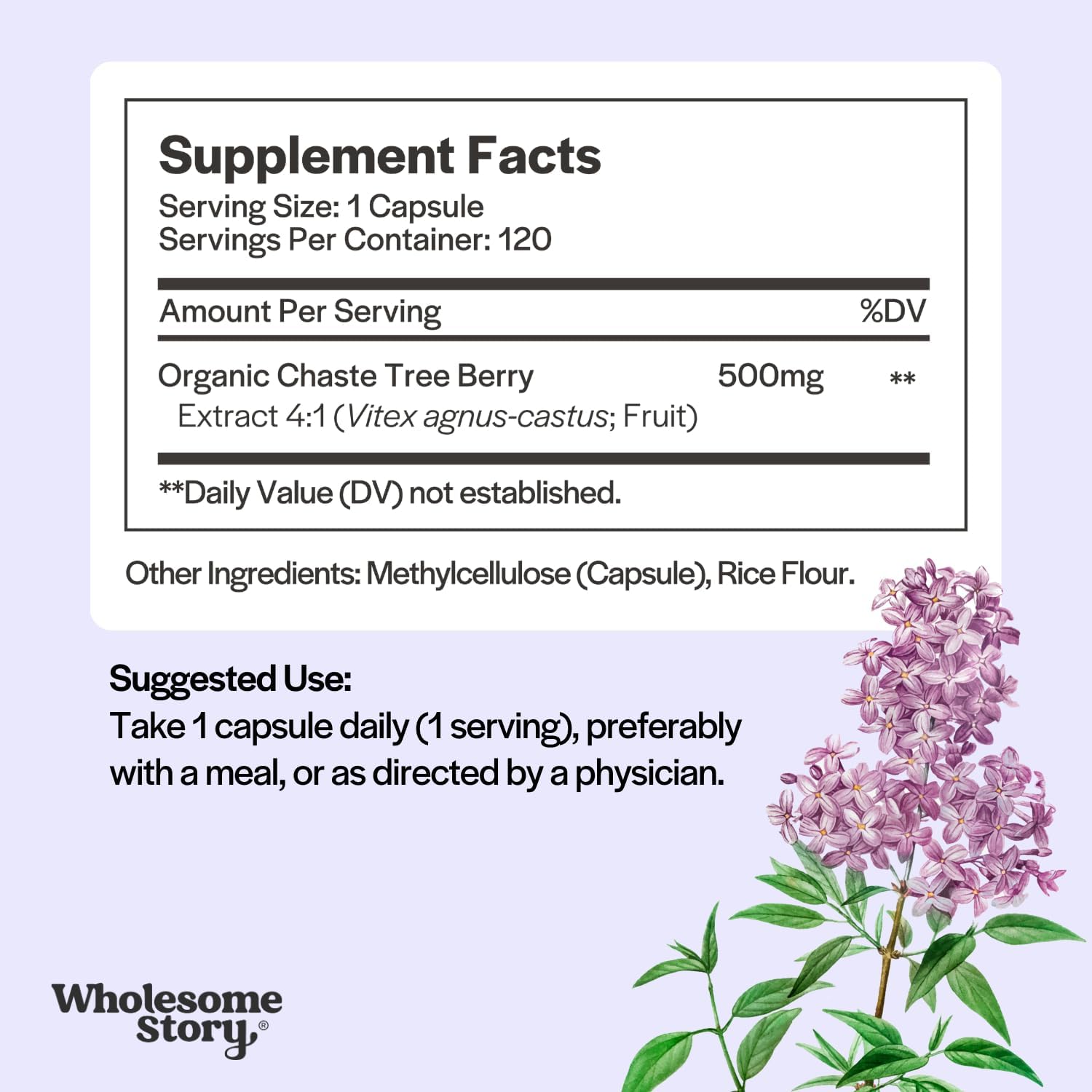 Wholesome Story Organic Vitex Chasteberry Supplement for Women | Hormone Balance, Fertility Support & Period Regulation | Vitex Berry Agnus Castus Extract | 120 Capsules | Chaste Tree Berry - Image 3