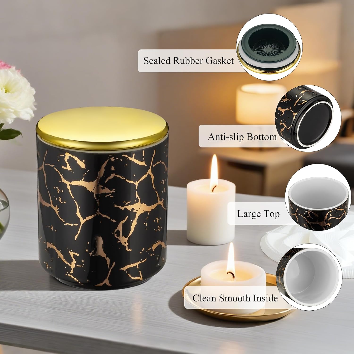 SOITIS Customized Ceramic Mini Urn for Human Ashes - 4.3 Inches Golden Black Marble Holder, Small Urns for Ashes, Memorial Keepsake Decorative Urn, Engraving Cremation Funeral Urns for Women Men