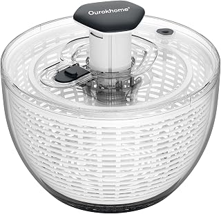 Ourokhome Salad Spinner Lettuce Spinner, One-handed Easy Press Large Salad Dryer Mixer with Comfortable and Collapsible Pusher and Brake Button for Vegetables,Greens, Herbs, Berries, Fruits, 6.3 QT