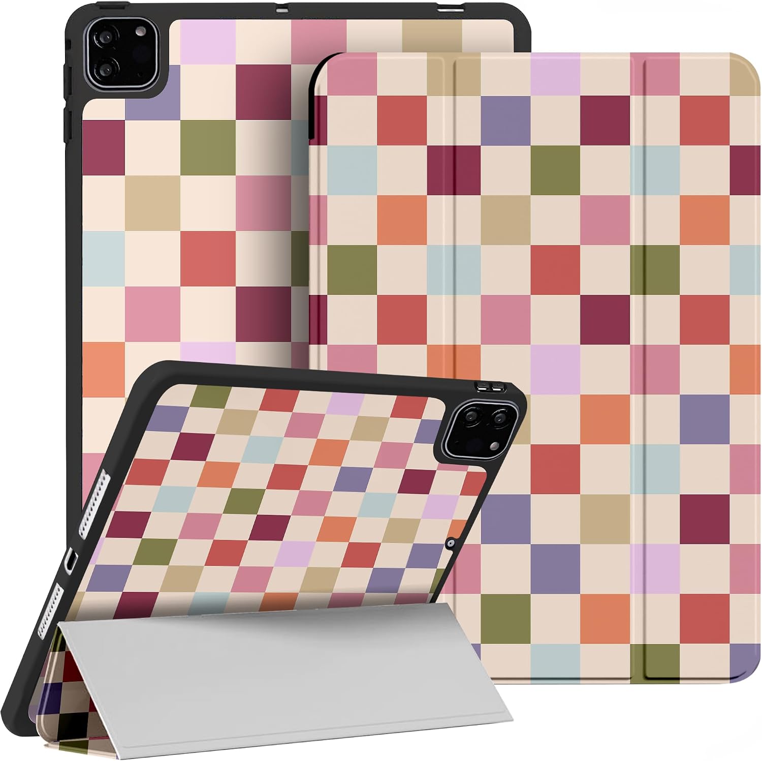 Case for iPad Pro 12.9-Inch 2022/2021/2020/2018 (6th/5th/4th/3rd Generation)，Fashionable Pattern Case with Pencil Holder Trifold Smart Stand Cover (Small Pink Polka dots)