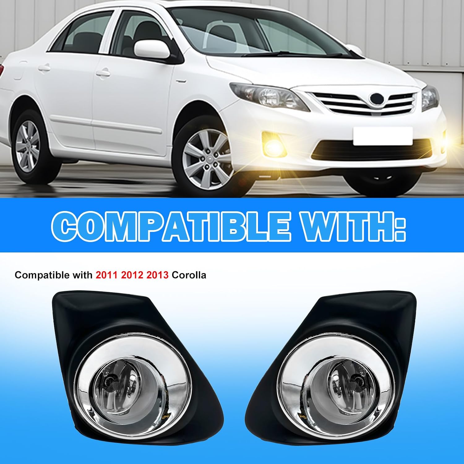 Fog Lights Assembly Compatible with 2011-2013 Corolla, Fog Lamp Replacement Kit -Clear Lens