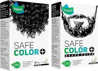 Vegetal Safe Color for Hair 50 gm & Beard 25 gm, Soft Black Certified Organic Natural Hair Color WIth No Ammonia Formula Complete Kit