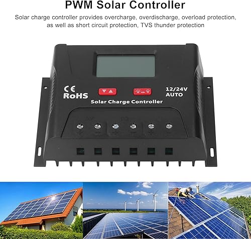 Miniatura 3 de Controlador de carga solar, 60A PWM Controlador de carga solar 12V 24V Pantalla LED USB Salida Regulador de carga, Controladores de carga de energía
