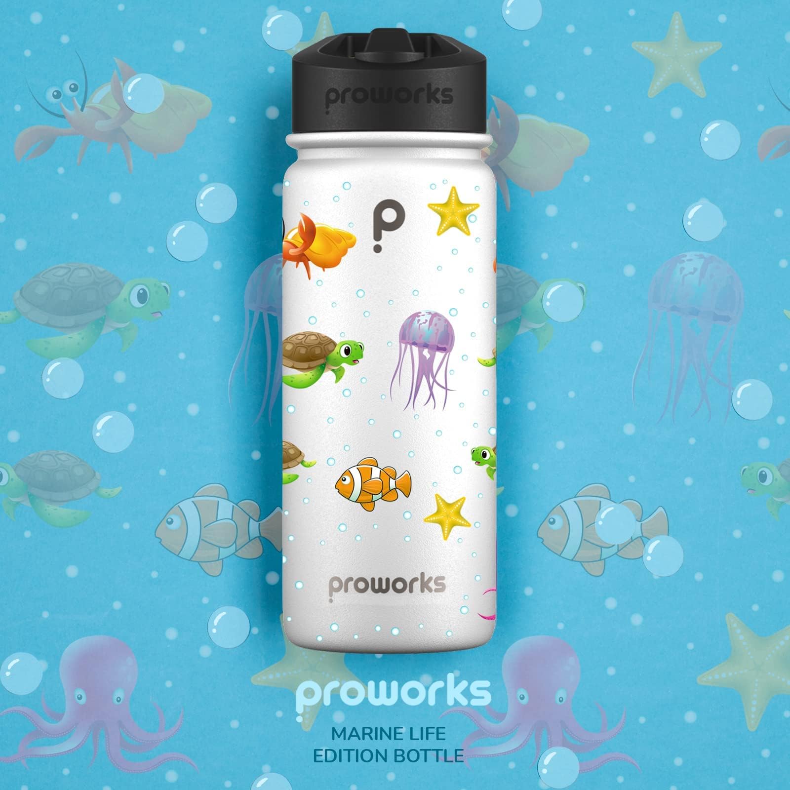 PROWORKS Gen 2 Borraccia Termica con Cannuccia | 1L Bottiglia Acqua in Acciaio Inox | Bevande Fredde 24 Ore e Bevande Calde 12 Ore, Sport, Lavoro, Palestra - Bianco Puro - sotto Il Mare