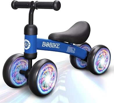 Bobike Baby Balance Bike Toys for 12-36 Months Kids Toy Boy and Girls Gifts Toddler Best First Birthday Gift Children Walker No Pedal Infant 4 Wheels Bicycle Colorful, Blue-Light