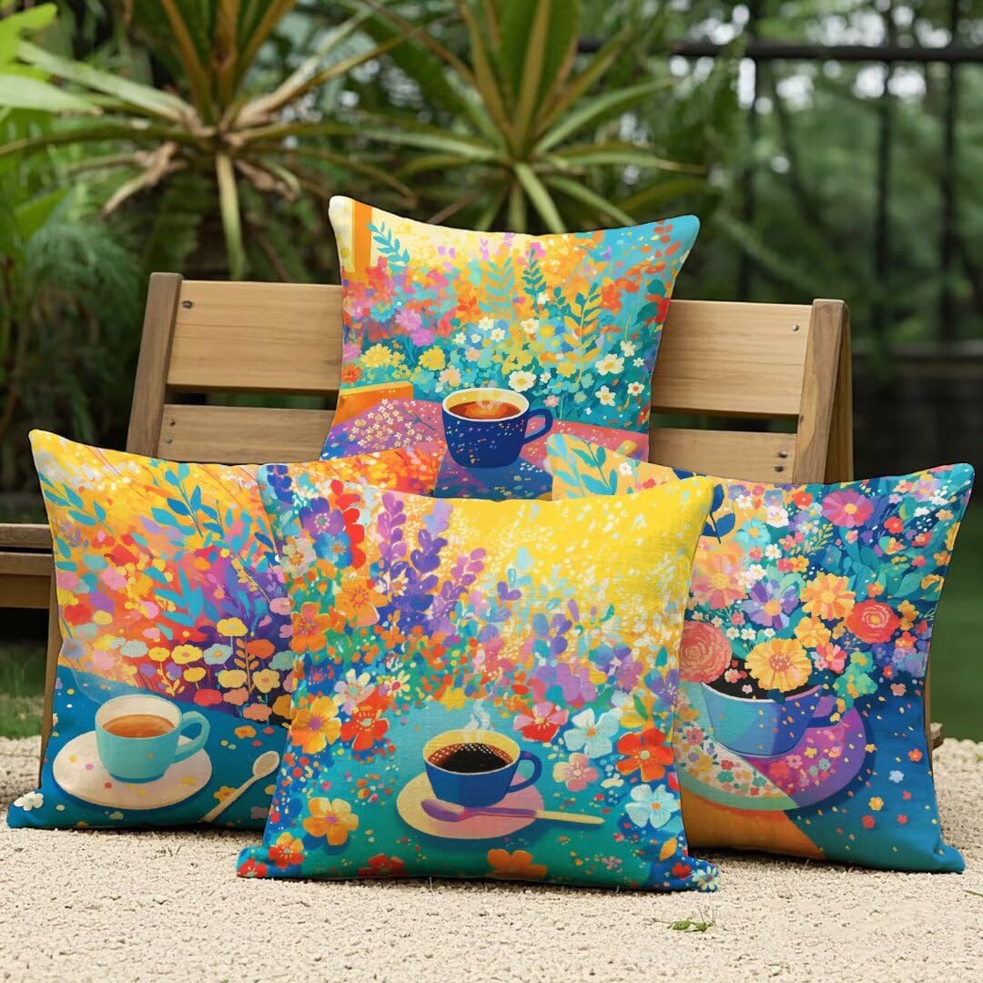 Housse de canapé café déco de salon lot de 4 taies en lin imperméables pour chambre