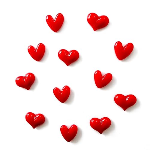 Janvelle 12PCS Cute Heart Refrigerator Magnets,Red Color Decorative Magnets for Fridge,1.26 * 0.95 inch,1.07 * 1.07 inch Mix Two Love Heart Shapes,Funny Whiteboard Pictures Photos Magnetic Magnet Set - Red-1