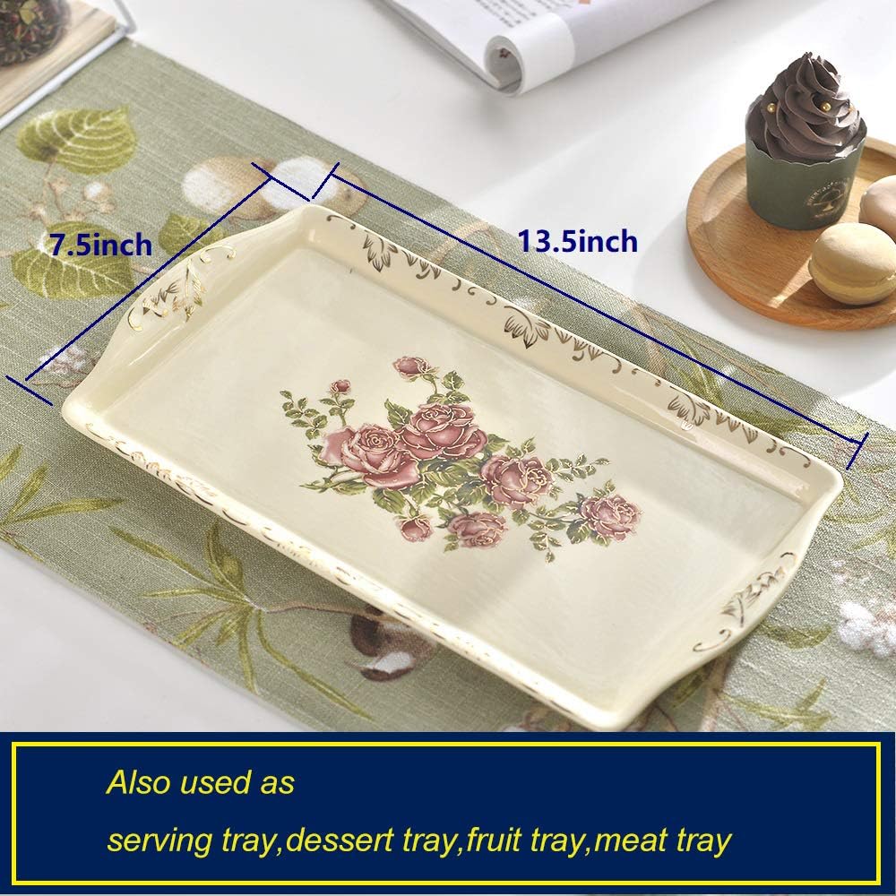 YOLIFE Porcelain Tea Set Vintage Rose, Tea Cups with Teapot, Serving Tray and Teaspoon Service for 4, Suitable for Tea Party Gifts - Image 4