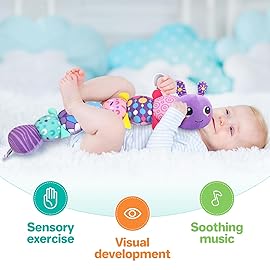 KMUYSL Baby Toys 0-6 6-12 Months, Sensory Music Animal Stuffed Toy for 0 1 2 3 4 5 6+ Months, Plush Toy with Crinkle and Rattles for Infant Newborn, Tummy Time Toys Gifts for 0-3-6-12 Month