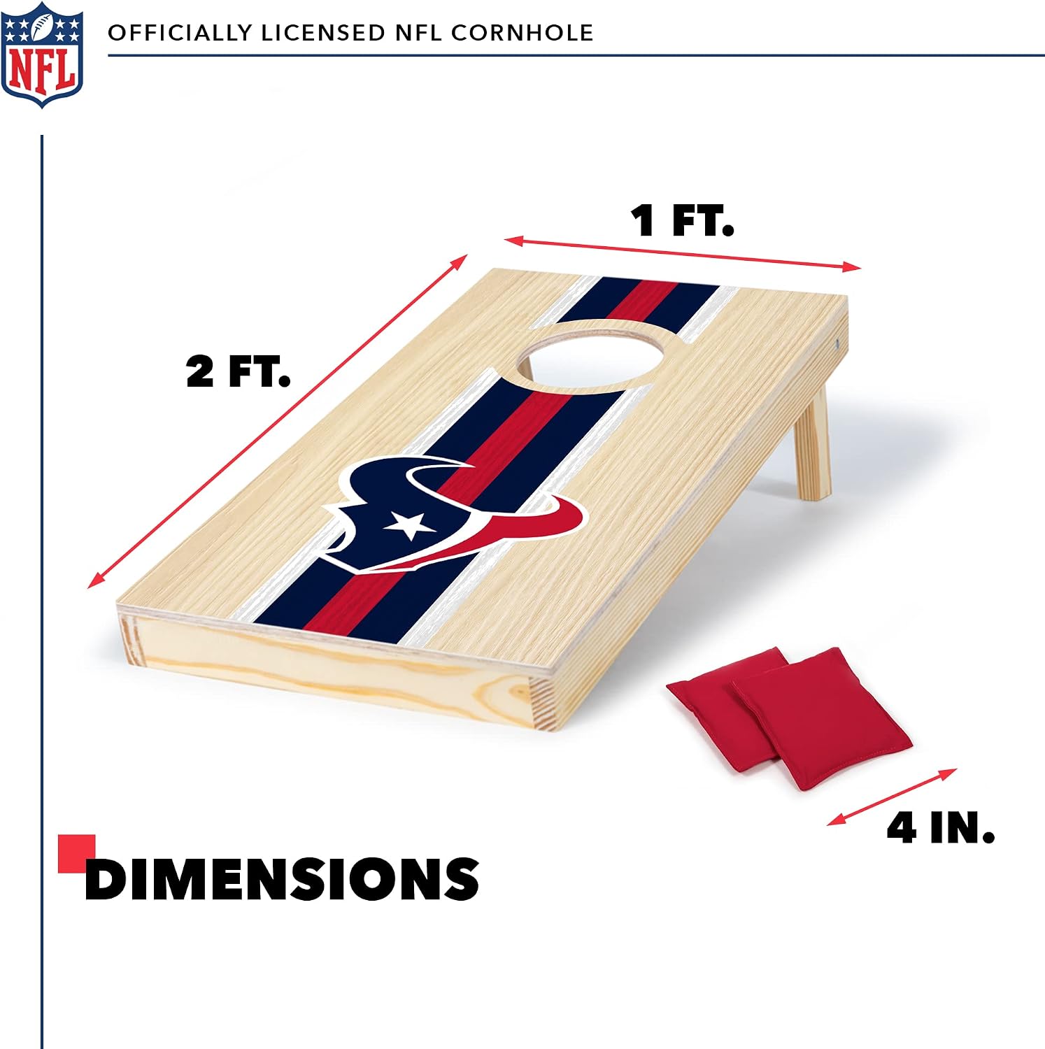 Wild Sports NFL Football Houston Texans 1' x 2' Travel Size Solid Wood Cornhole Set with Direct Print HD Team Graphics – Great Gift for Any Sports Fan! Bean Bag Toss Family Games for Outdoor Play