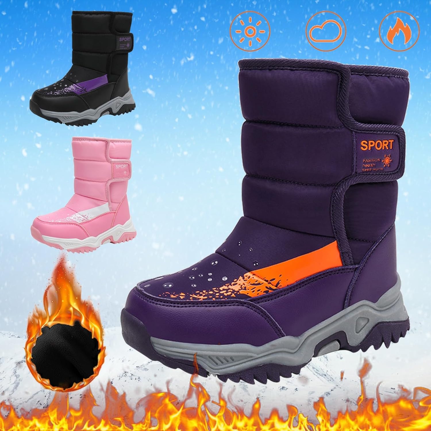 Boys & Girl Snow Boots Rainproof Sports Ankle Boots Winter Water Proof Slip 𝐑esistant Outwear for Cold Weather