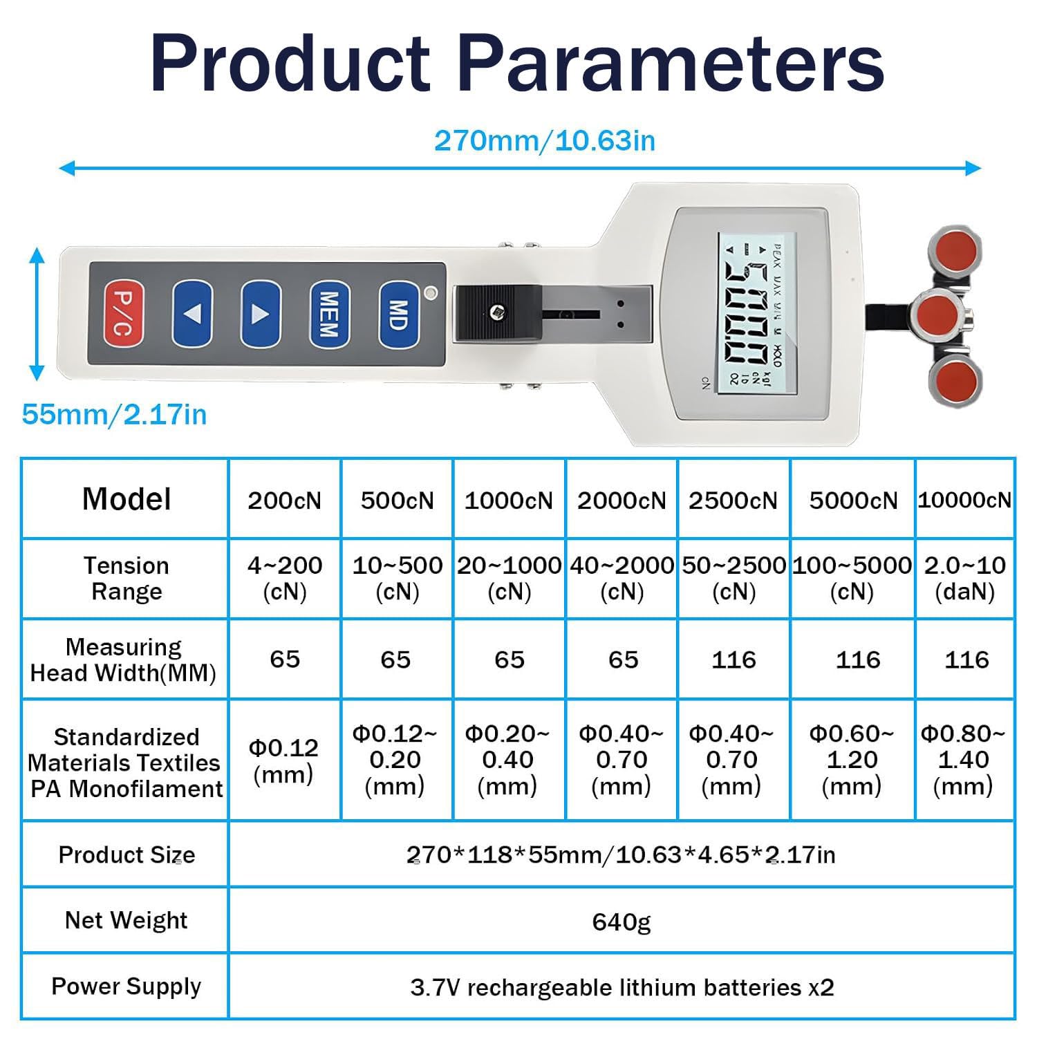 Misuratore di tensione digitale professionale portatile, misuratore di tensione digitale per cavi, misuratore di forza di precisione, per industrie di fili, cavi e fibre, con funzione di esportazione