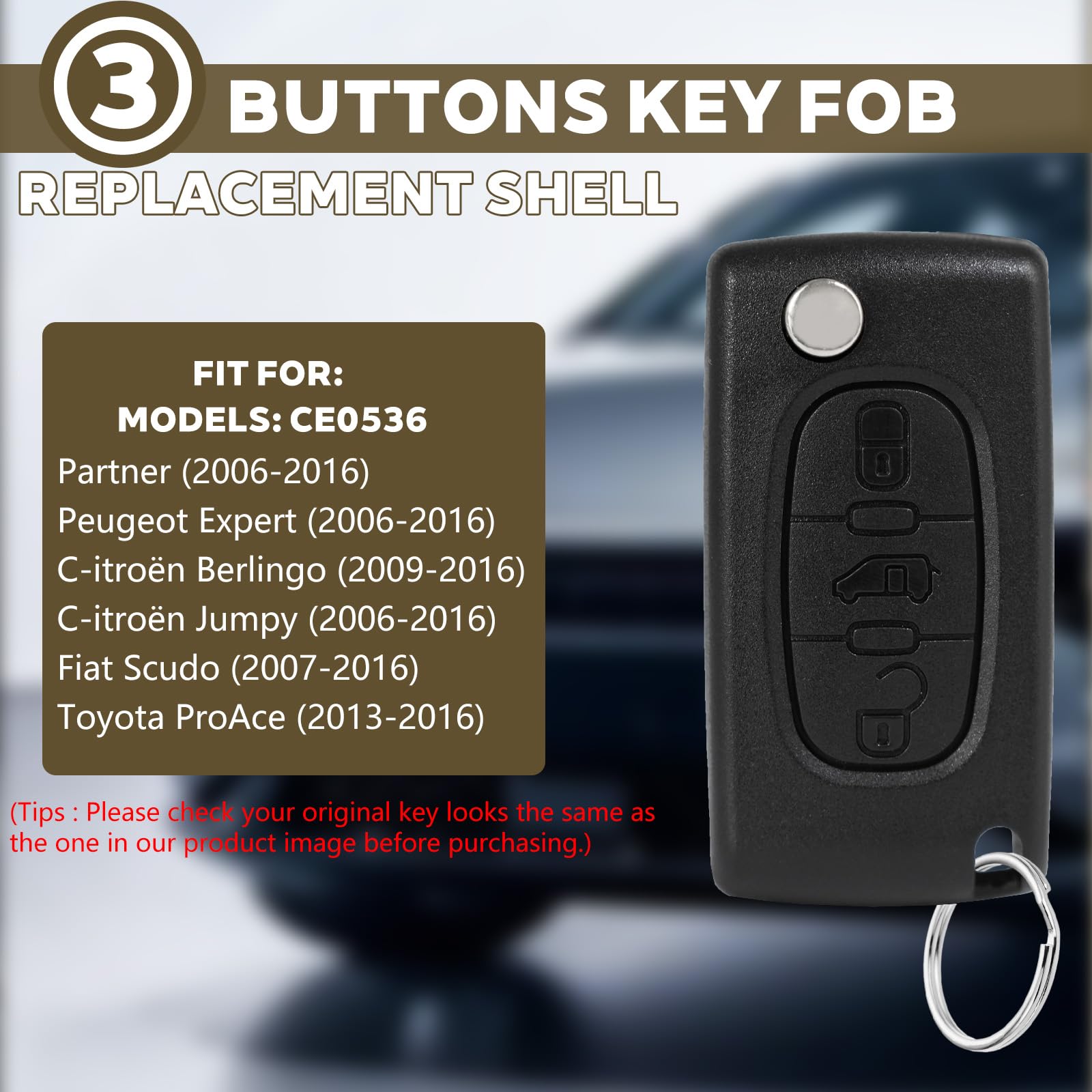 P-eugeot Partner Expert Citroen Jumpy Berlingo Toyota ProAce Fiat Scudo Telecomando Custodia Chiave CE0536