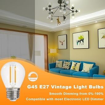 G45 E27 Dimmable Bulb Warm White 2700K, 4W  40W 495LM, 6 Pack [Energy Class E]